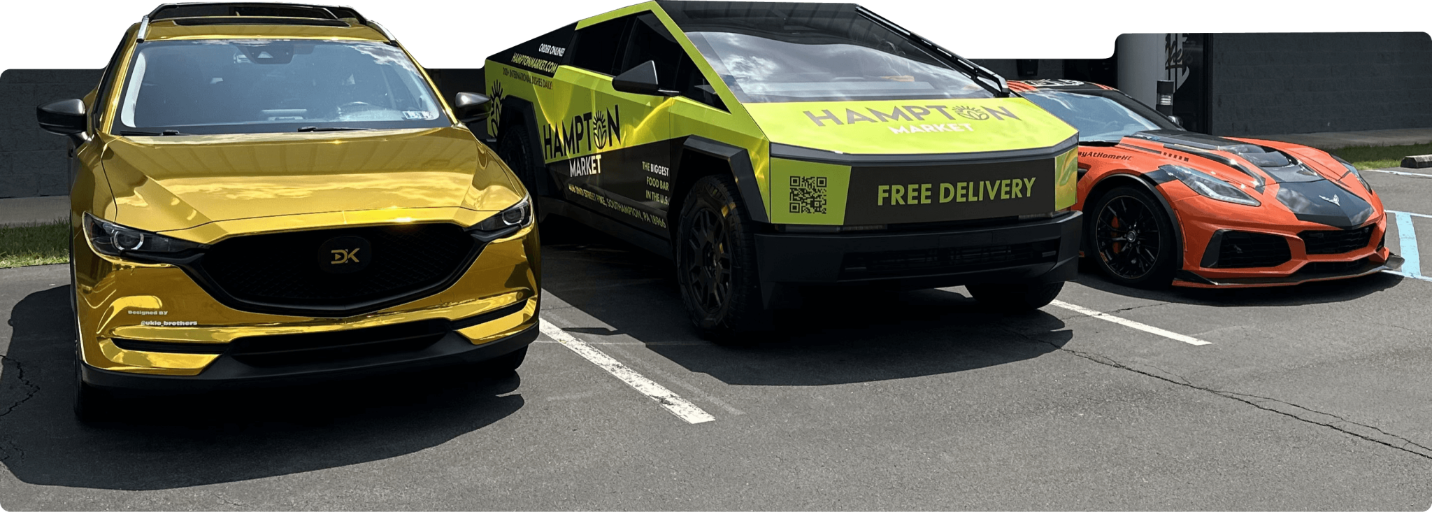 Custom car wraps including color change, commercial vehicle wrap, and performance wrap completed by Ukie Brothers