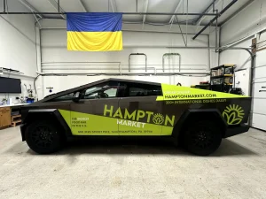 Tesla cybertruck vinyl wrap for Hampton market