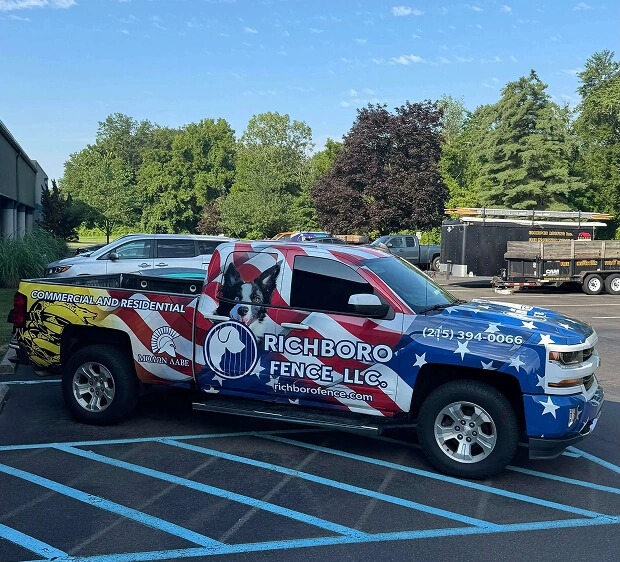 Pickup truck wraps - commercial fleet vehicle wrap for a Richbord Fence LLC