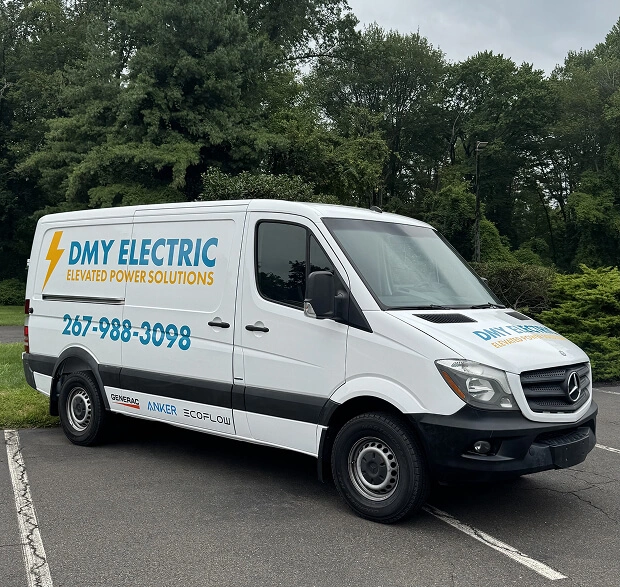 White van wrapped in a vinyl wrap for DMY electric